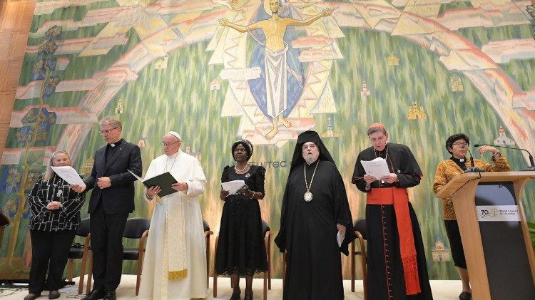 La rencontre oecuménique organisée à Genève le 21 juin 2018 pour les 70 ans du Conseil œcuménique des Églises, en présence du Pape François.