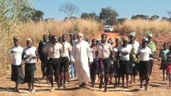 On a pastoral visit to one of the rural communities, Bishop Jesús Tirso Blanco of the Diocese of Lwena, Angola.