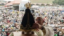 Pope Francis with Our Lady of Aparecida, Patron saint of Brasil