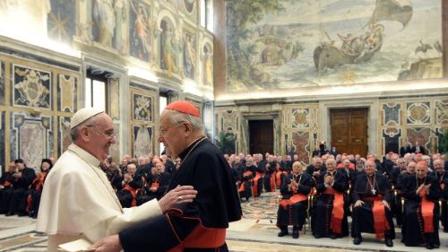 The late Cardinal Angelo Sodano with Pope Francis in 2017