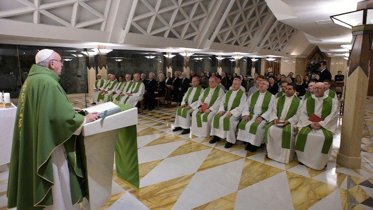 Pope Francis preaches the homily at the morning Mass at the Casa Santa Marta on Thursday.