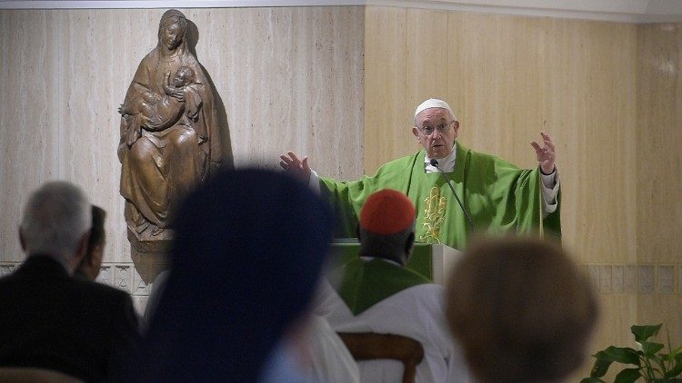 Pope Francis preaches at Mass in the Casa Santa Marta