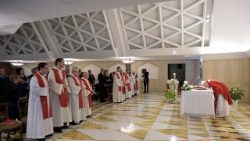 Pope Francis at Mass at Casa Santa Marta in the Vatican on May 14, 2018.
