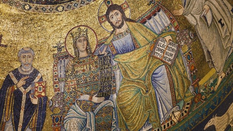 12 amžiaus mozaika šv. Marijos Užtibryje (Roma) bazilikoje