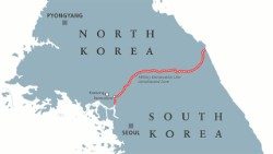 Mapa de Corea del Norte y Corea del Sur con la demarcación de la frontera