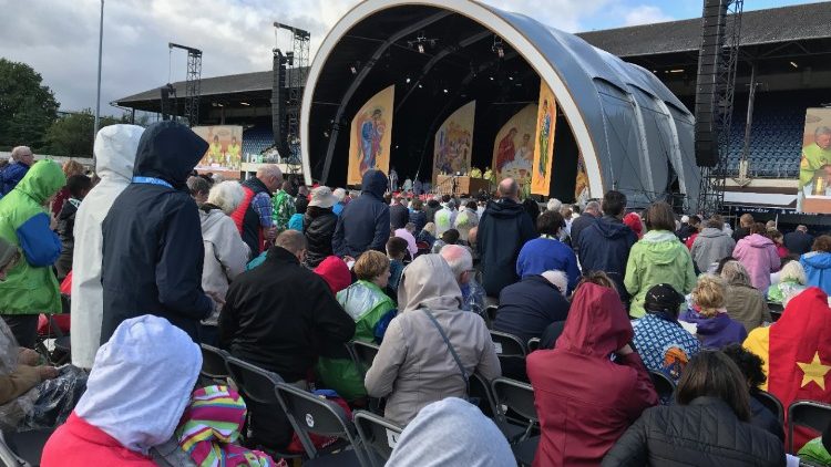 Families attending Holy Mass at the World Meeting of Families in Dublin, Ireland. 