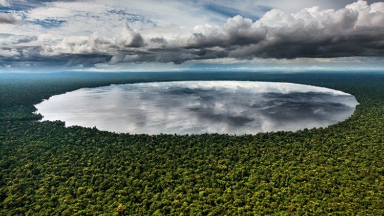 Le lac Télé dans la forêt tropicale du Congo Brazaville. 