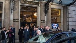 O Papa Francisco durante uma visita à sede do jornal romano "Il Messaggero" em 2018 (Vatican Media)