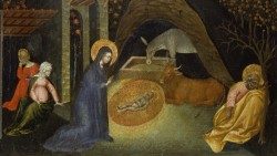 Giovanni di Paolo (Siena, 1395/1400 - 1482); Predella: Geburt Jesu und Verkündigung an die Hirten; um 1440; Tempera und Gold auf Leinwand © Vatikanische Museen