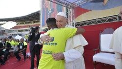 2019.01.27 Viaggio apostolico Panama GMG, Papa Francesco incontra i giovani volontari della GMG