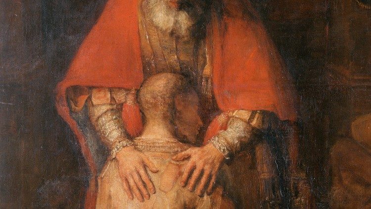 En av farens hender er moderlig i «Den fortapte sønns hjemkomst» av Rembrandt.