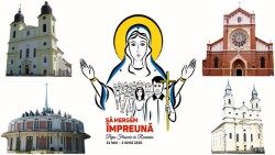 Das Logo der Papstreise zeigt Gläubige unter dem Schutz der Gottesmutter
