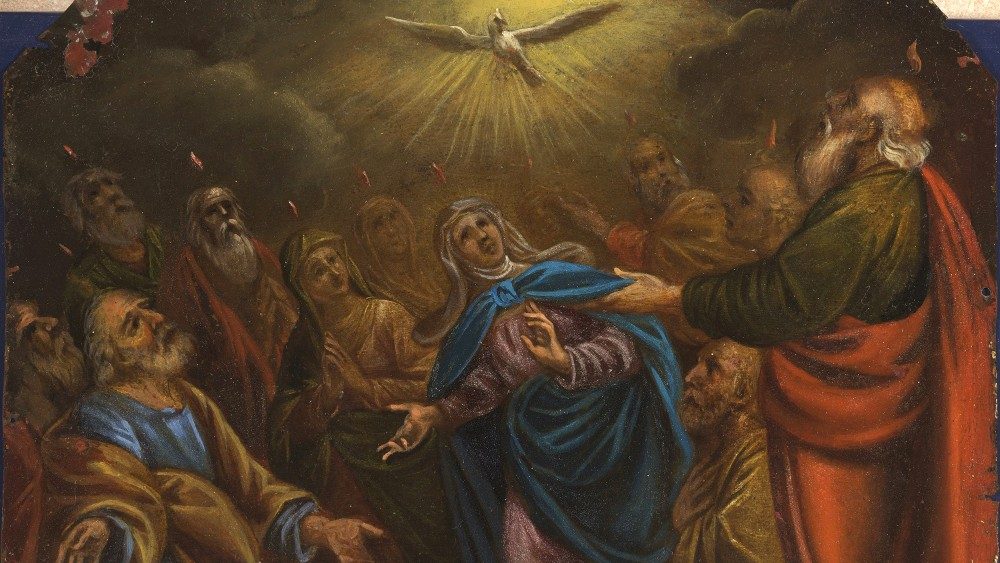 2019.06.07 Pentecoste, discesa dello Spirito Santo sugli apostoli e Madonna, lingue di fuoco, colomba