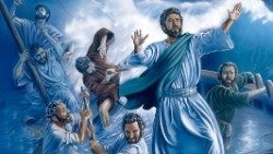 Gesù calma una tempesta sul mare di Galilea