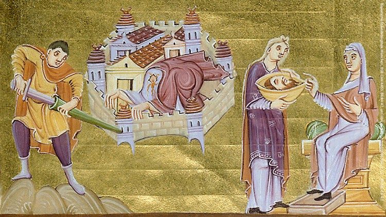 Prizor mučeništva Janeza Krstnika. Evangeliarij iz 10. stoletja.