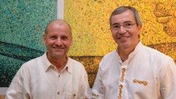 Die Geschäftsführer von Adveniat und Misereor, Pater Michael Heinz und Pirmin Spiegel
