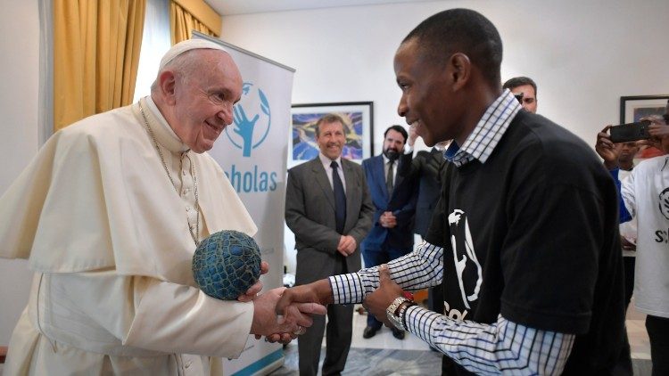 File photo of Pope Francis meeting representatives of Scholas Occurrentes abroad