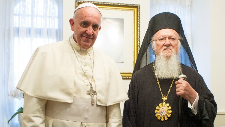 Popiežius Pranciškus ir patriarchas Baltramiejus 2014 m. Šventojoje Žemėje