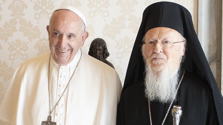 Pope Francis and Ecumenical Patriarch Bartholomew of Constantinople. 