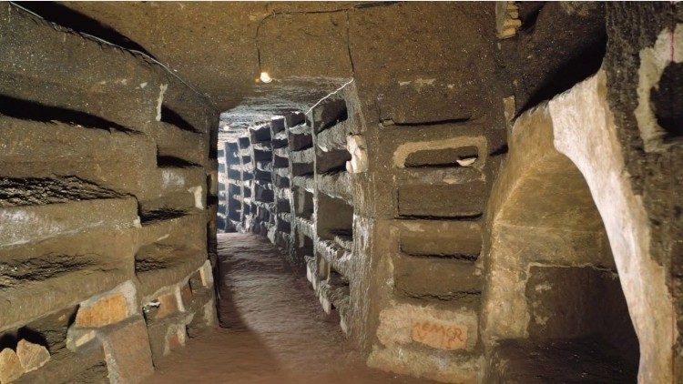 File photo of the Catacombs of Priscilla, with an unopened tomb (bottom R)
