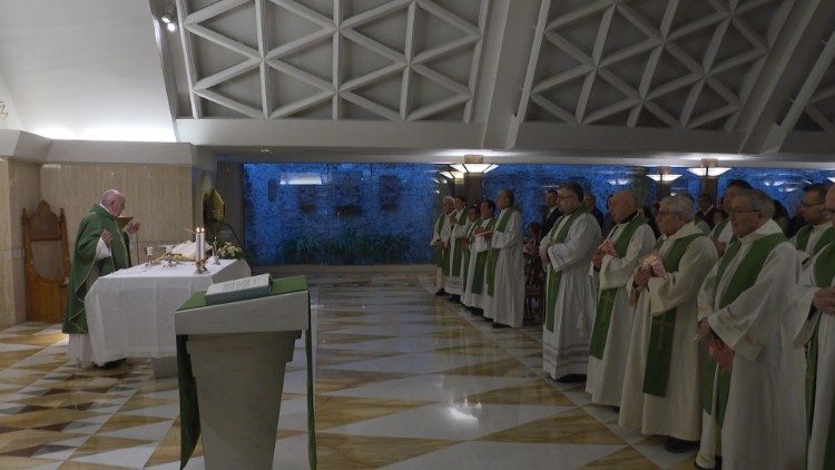 Påven firar mässan i Sankta Marta 20 februari 2020