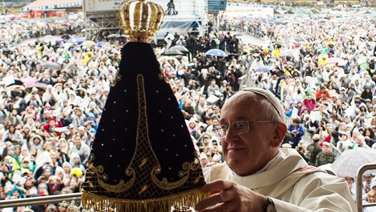 Pope Francis with Our Lady of Aparecida in Brazil in 2013