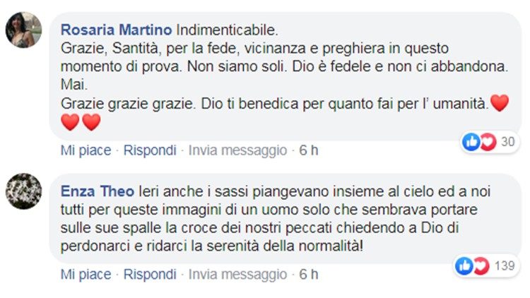 Commenti dalla pagina Facebook @vaticannews.it