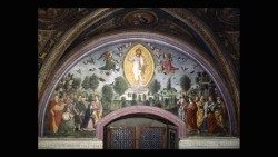 Предишна реставрация в апартамент Борджа със стенописа Възнесение Господне на Пинтурикио