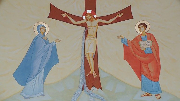 圣母和圣若望在十字架下陪伴耶稣 