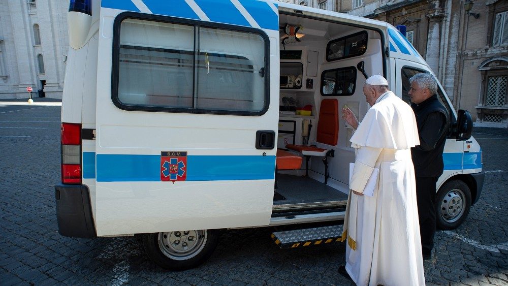 Pope Francis blesses the ambulance for the poor
