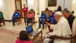 Pope Francis interacting with the French Association "Lazare" on May 29, 2020
