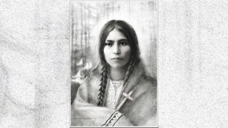 Sainte Kateri Tekakwitha, première sainte améridienne d'Amérique du Nord.
