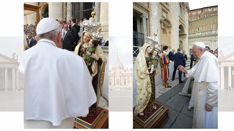 Pápež František žehná novú sochu Panny Márie Karmelskej - generálna audiencia 27. novembra 2019 