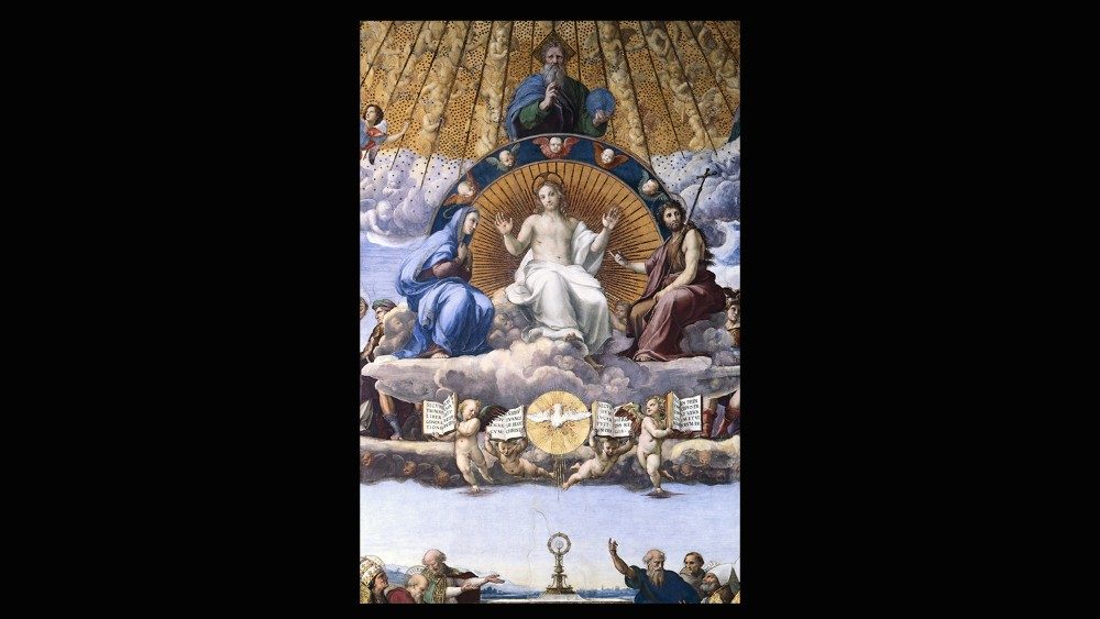 Raffaello Sanzio (1483-1520), Disputation over the Most Holy Sacrament, detail,  fresco, 1508-11, Vatican Museums, Vatican Apostolic Palace, Raphael Rooms, Room of the Segnatura, © Musei Vaticani