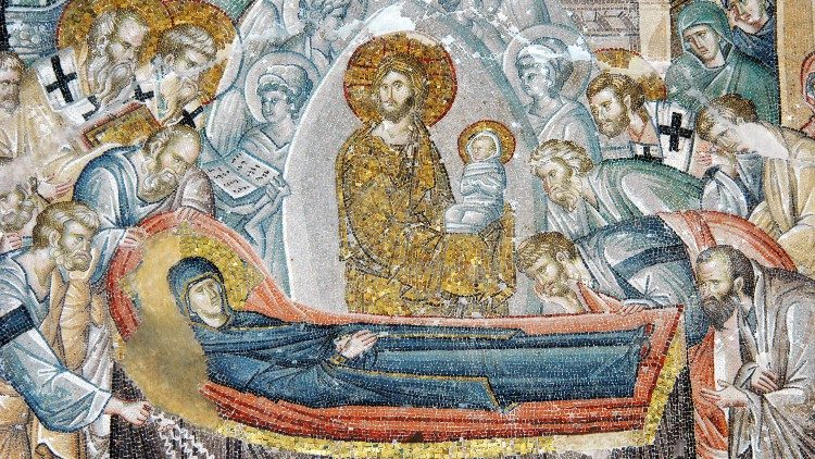 Mosaïque représentant la Dormition de la Vierge, à Saint-Sauveur in Chora.