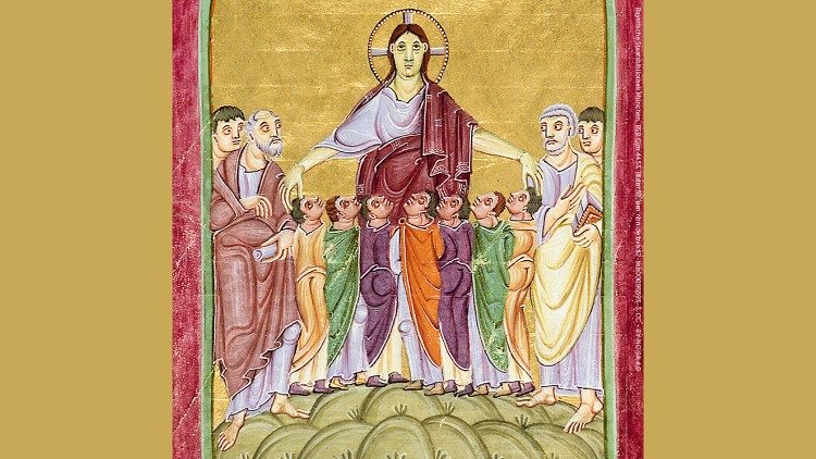 Jézus magához vonja és megáldja a gyermekeket (III. Ottó császár evangéliáriuma 1000 körül)