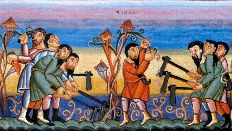 2020.08.19 Vangelo del giorno parabola della vigna Codex aureus Epternacensis XI secolo
