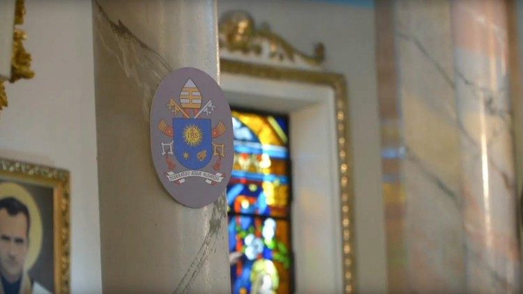 Pope Francis' coat of arms adorns a Catholic Church in Kazakhstan