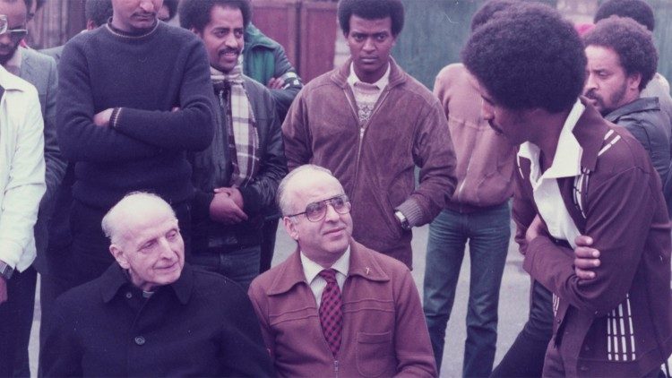 Pedro Arrupe w Centrum Astalli w 1980 r.