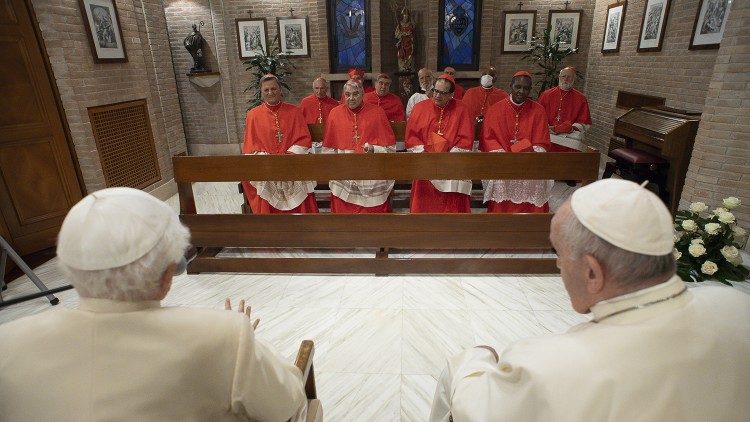 教皇フランシスコと新枢機卿、ベネディクト16世を訪問　2020年11月28日