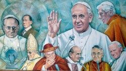 Os Papas e a Rádio Vaticano na pintura da Sala Marconi, na sede da Rádio, Palácio Pio