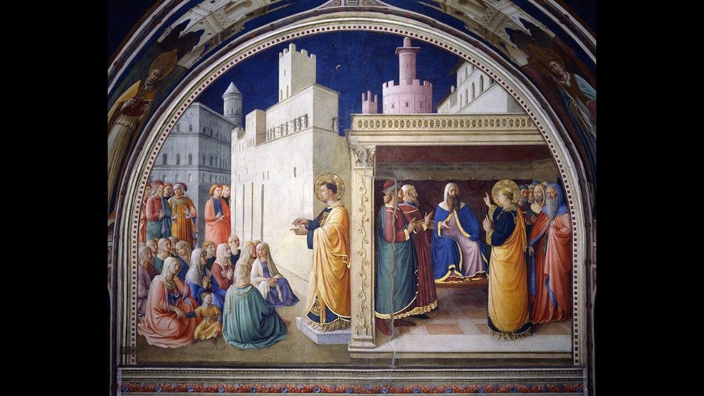 Brother Giovanni da Fiesole, called Blessed Fra Angelico (1395-1455); Preaching of St. Stephen and the Dispute in the Sanhedrin; 1448-1449; Vatican Apostolic Palace; Niccolina Chapel (Nicholas V 1447-1455); after restoration © Musei Vaticani