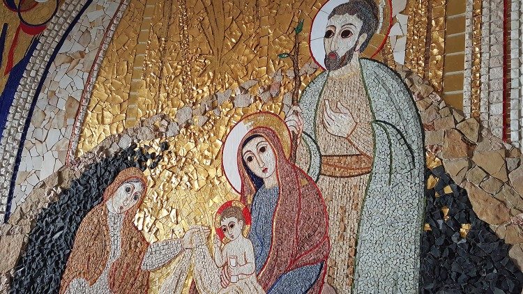 La Sainte Famille, Nativité, mosaïque de Marko Rupnik