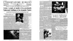 2020.12.31 Pagine 1 e 2 dell'Osservatore Romano del 2 e 3 gennaio 1968, in occasione della visita di Paolo VI al Bambin Gesù, per la prima giornata mondiale della Pace.