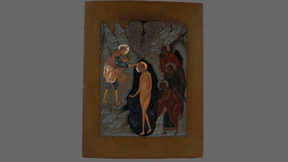 Ikone: Taufe Jesu. Taufe Christi, Russische Schule (15.-16. Jh.), Tempera auf Holz © Musei Vaticani