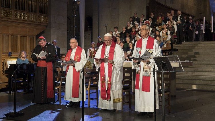 Pope Francis participates in an ecumenical prayer in Lund, Sweden, in 2016