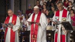 Papa Francisco durante a Oração ecumênica na Catedral de Lundt, na Suécia em 31 de outubro de 2016