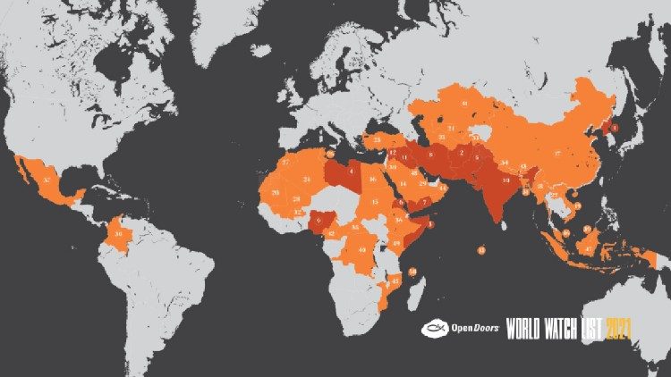 Mapa prześladowań chrześcijan w świecie