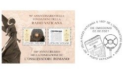 Émission philatélique spéciale à l'occasion du double anniversaire de Radio Vatican et de L'Osservatore Romano. 