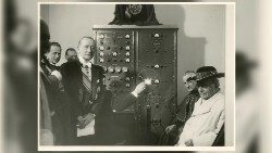 Pope Pius XI and Guglielmo Marconi inaugurate Vatican Radio in 1931